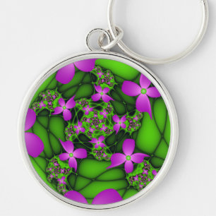 Llavero Flores fractales abstractas modernas neon rosa ver