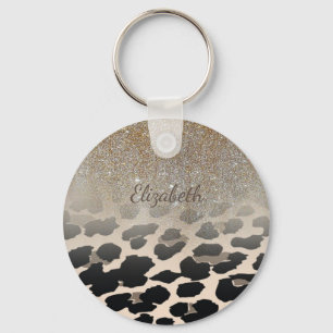 Llavero Flores modernas lindas en estampado de leopardo-pe