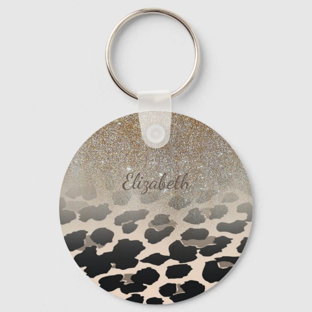 Llavero Flores modernas lindas en estampado de leopardo-pe (Anverso)