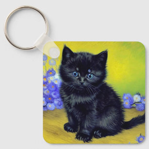 Llavero Flores moradas de gato negro Van Gogh