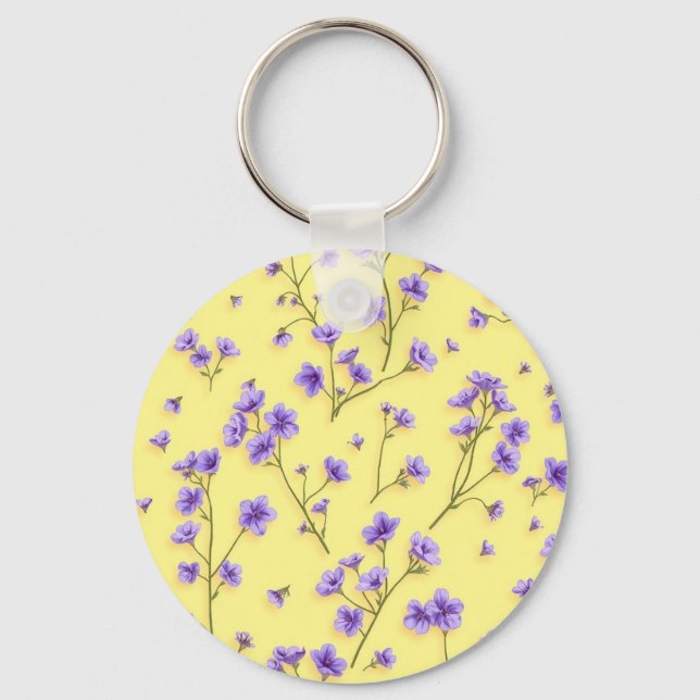 Llavero Flores moradas delgadas sobre fondo amarillo (Anverso)