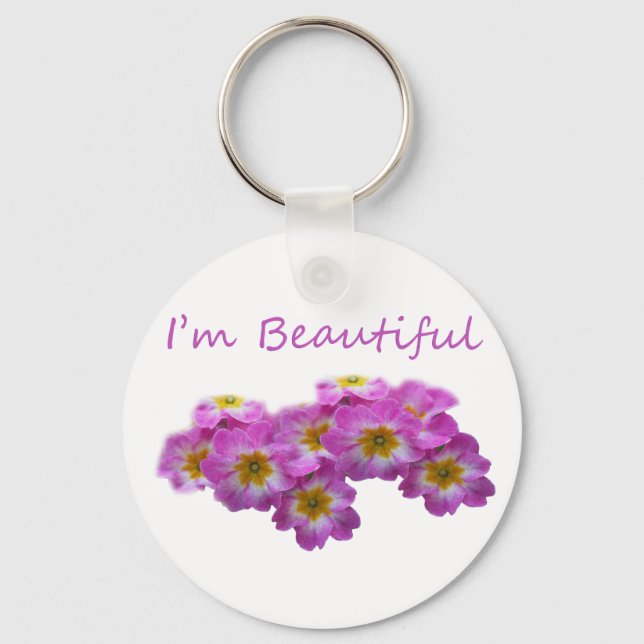 Llavero Flores moradas, soy hermosa (Anverso)