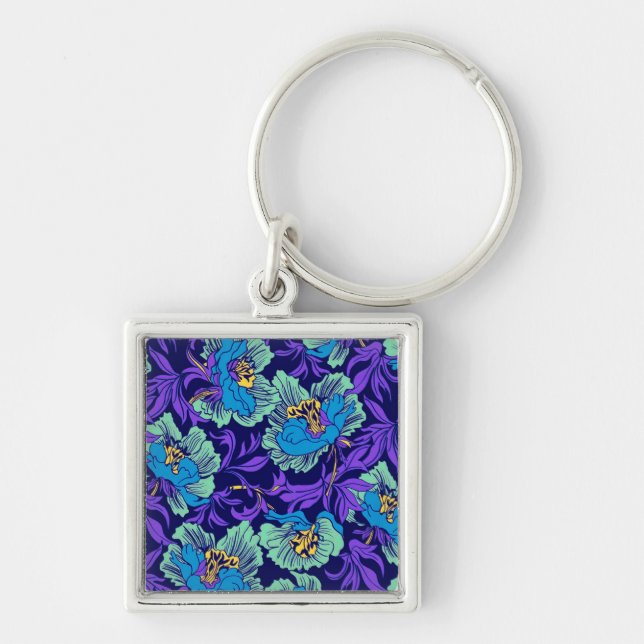 Llavero Flores moradas y azules William Morris (Frente)