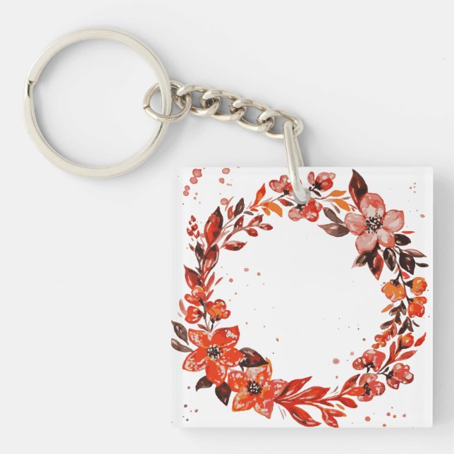 Llavero Flores naranjas acuarelas (Frente)