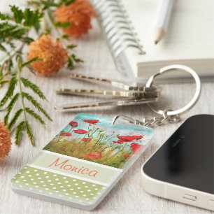 Llavero Flores personalizadas de amapola rojas bonitas