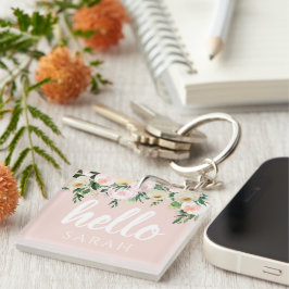 Llavero Flores Pink Pastel Modernas Hola Y Nombras