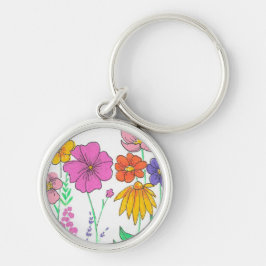 Llavero Flores pintadas caprichosas y vibrantes