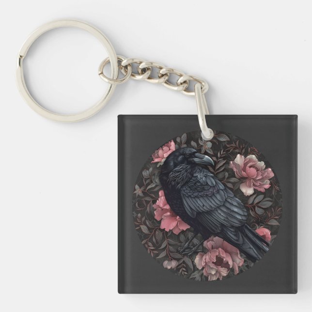 Llavero Flores raven gótica vintage (Frente)