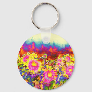 Llavero Flores retro boho elegantes flores amarillas rosas