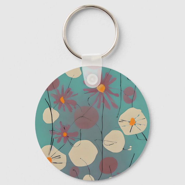 Llavero Flores retro rosadas y blancas (Anverso)