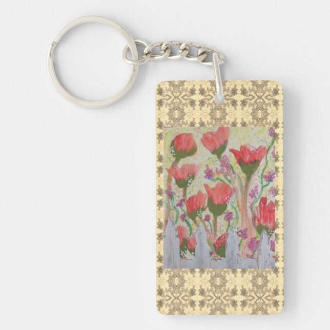 Llavero Flores rojas cerca blanca 2 (Frente)