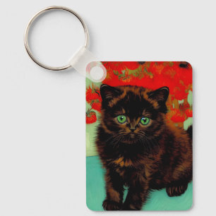 Llavero Flores rojas de gato negro Van Gogh