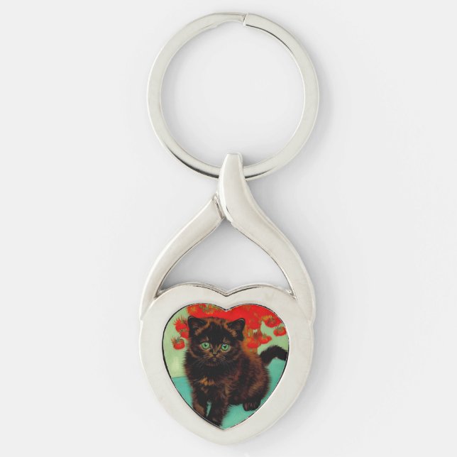 Llavero Flores rojas de gato negro Van Gogh (Anverso)