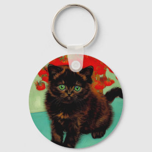 Llavero Flores rojas de gato negro Van Gogh