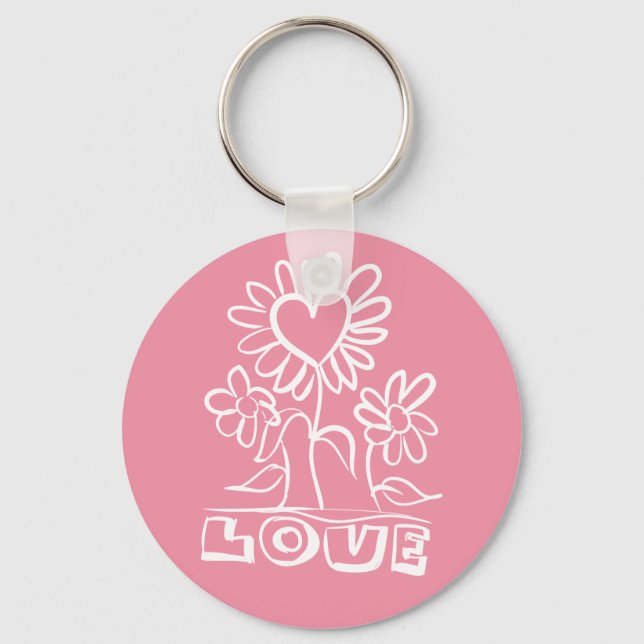 Llavero Flores Rosadas de Amor Flores & Corazones (Anverso)