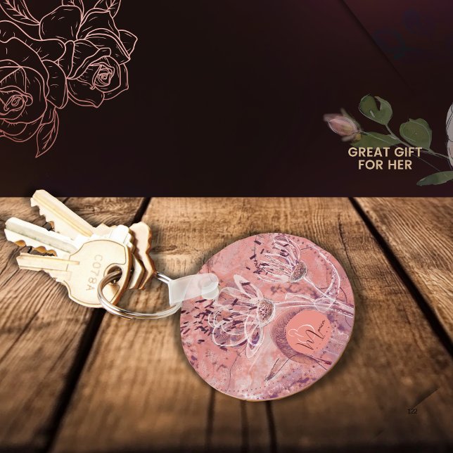 Llavero Flores rosadas de bonito Girly Salmon (Pretty Girly Salmon Pink Flowers Keychain)
