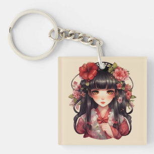 Llavero Flores rosadas de chica anime