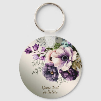 Llavero Flores rosadas moradas Golden Elegant