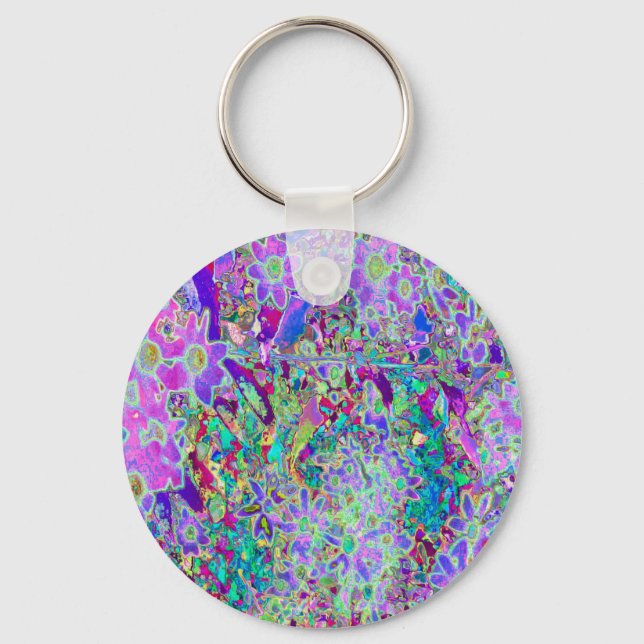 Llavero Flores rosadas y moradas trippy (Anverso)