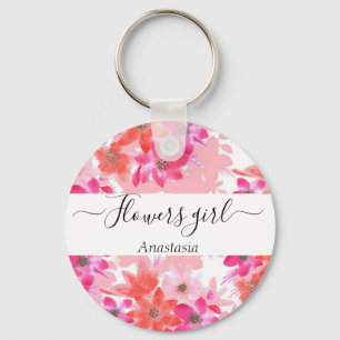 Llavero Flores rosas acuarelas modernas