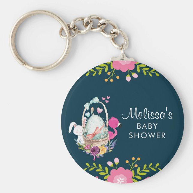 Llavero Flores rosas, huevos, flamencos y acuarela confita (Frente)