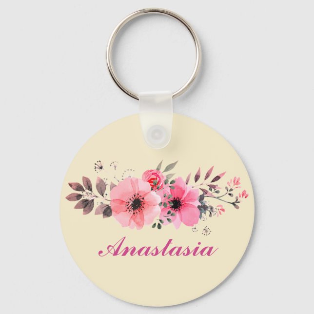 Llavero Flores rosas increíbles con tu nombre (Anverso)