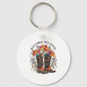Llavero Flores silvestres - Caballos salvajes Bota de vaca