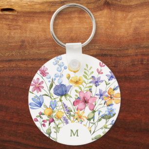 Llavero Flores silvestres coloridas de moda con monograma