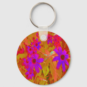 Llavero Flores silvestres coloridas ultravioleta, magenta