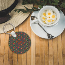 Llavero Flores silvestres de patrón gris floral nombre Key