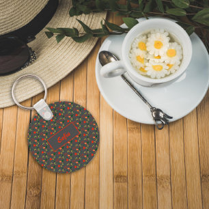 Llavero Flores silvestres de patrón gris floral nombre Key