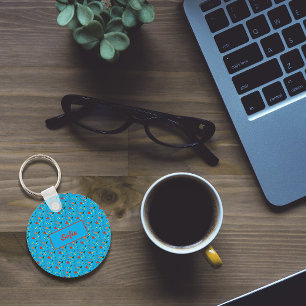 Llavero Flores silvestres de patrón turquesa floral nombre