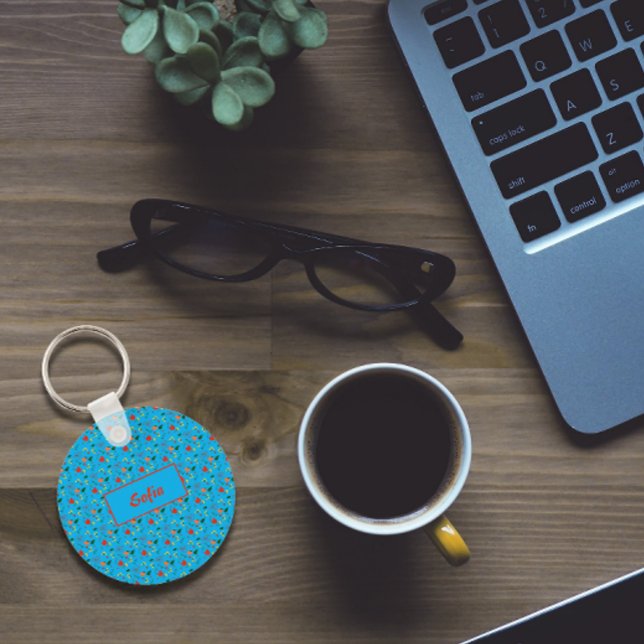 Llavero Flores silvestres de patrón turquesa floral nombre (Subido por el creador)