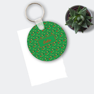 Llavero Flores silvestres de patrón verde floral nombre Ke