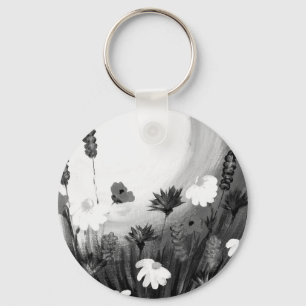Llavero Flores silvestres en blanco y negro