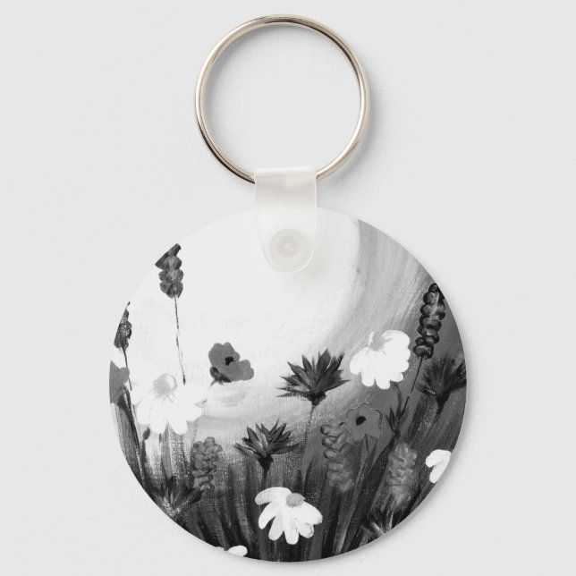 Llavero Flores silvestres en blanco y negro (Anverso)