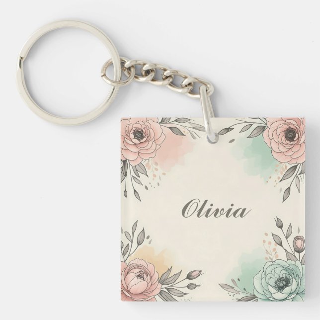 Llavero Flores submarinas de acuarela encantadoras (Frente)