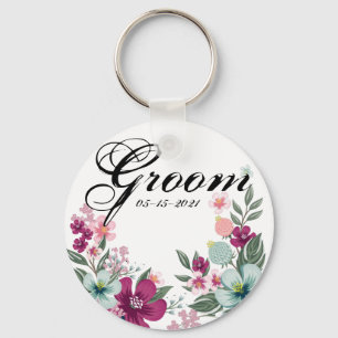 Llavero Flores tropicales de la cadena Groom Key en blanco