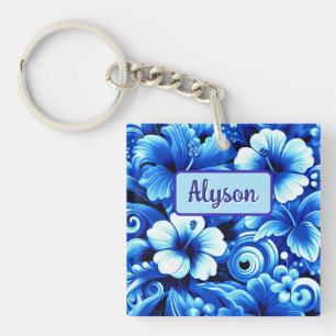 Llavero Flores tropicales hawaianas Hibiscus personalizada