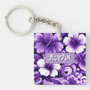 Llavero Flores tropicales hawaianas Hibiscus personalizada