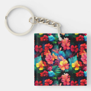 Llavero Flores tropicales Naranja floral hojas-66771