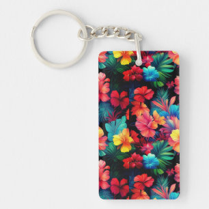 Llavero Flores tropicales Naranja floral hojas-66771