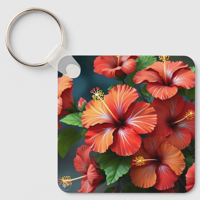 Llavero Flores vibrantes rojas hibiscus-76894 (Anverso)