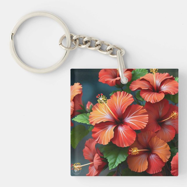 Llavero Flores vibrantes rojas hibiscus-76894 (Frente)
