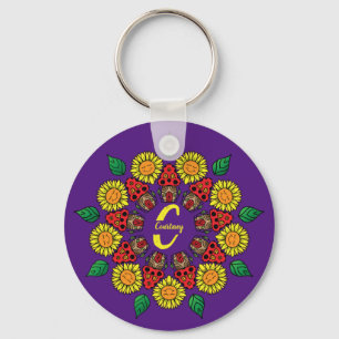 Llavero Flores y hongos personalizados Mandala morada