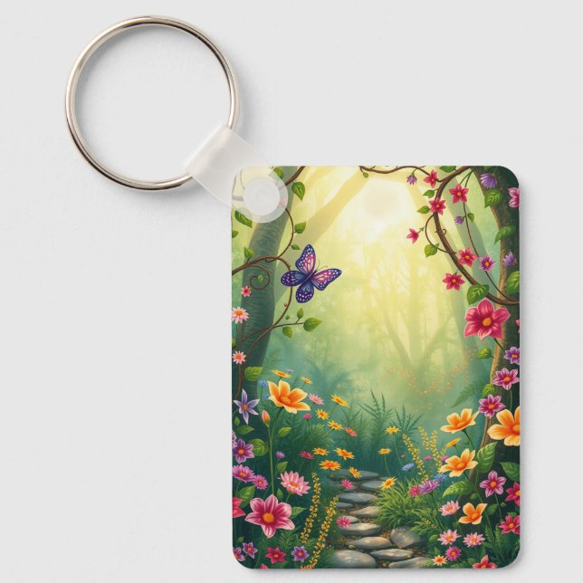 Llavero Flores y mariposa en una selva tropical encantada (Anverso)