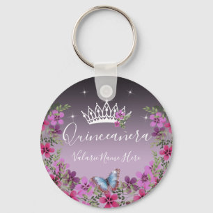 Llavero Flores y mariposa Princesa Quinceanera Keychai
