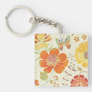 Llavero Flores y mariposas coloridas