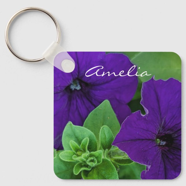 Llavero Flower Púrpura Flower Photo Bible Verse Positive T (Anverso)