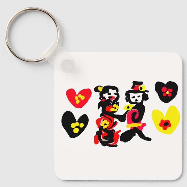 Llavero Flowers and black and red Valentine day (Anverso)